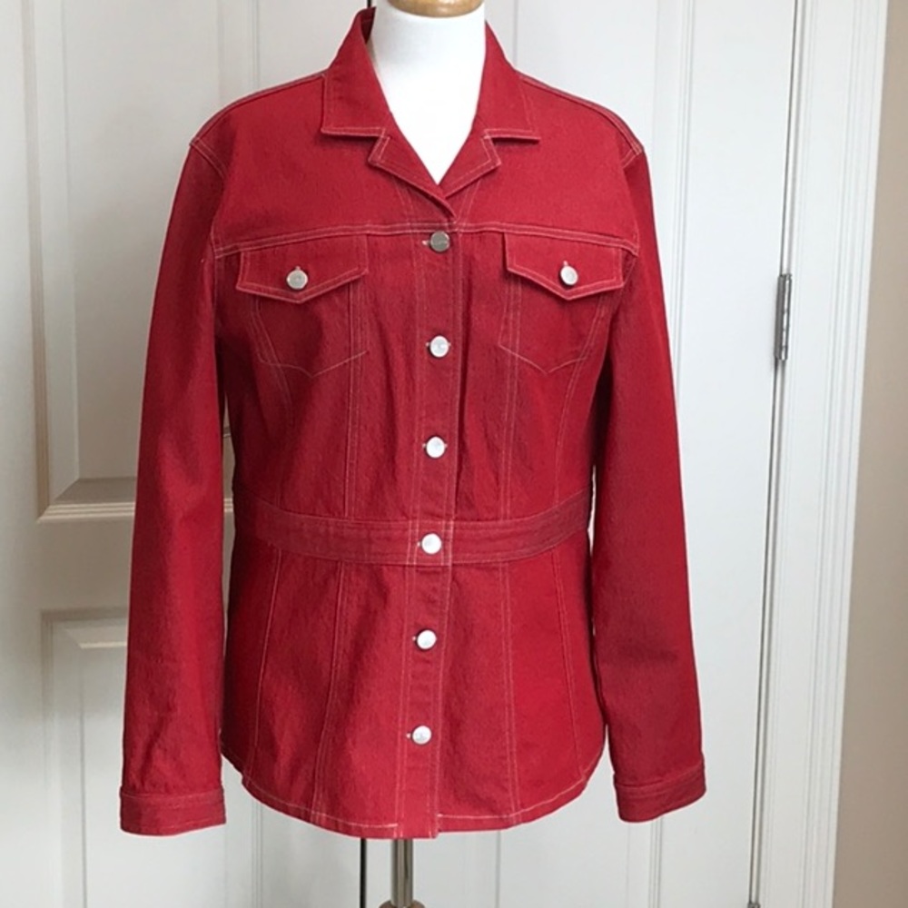 Red stretch denim jacket blazer